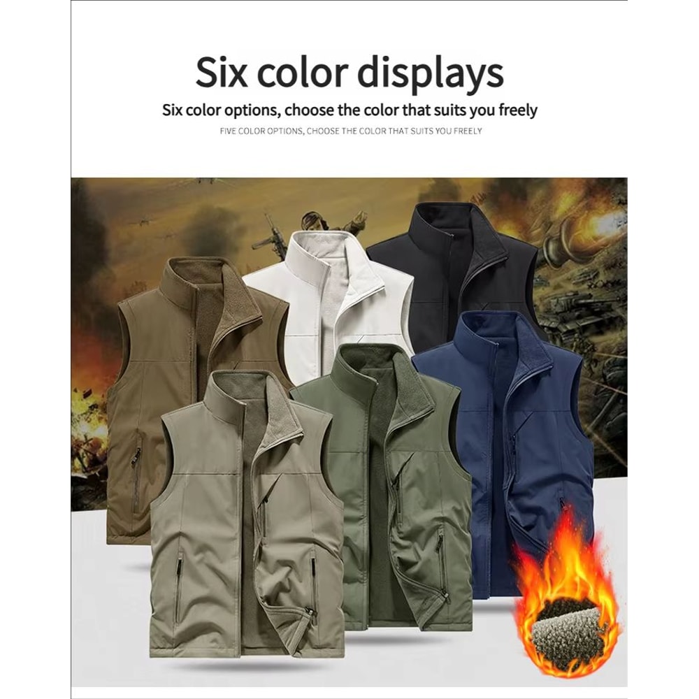 Mens Fleece Tactical Vest Warm Outdoor Hunting Fishing Vest Multi Pocket Military Waistcoat 1