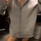 Womens Oversized Hooded Zip Jacket Casual Gray Big Pocket Outerwear Coat 3
