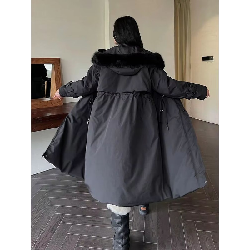 Plus Size Hooded Furry Winter Cotton Jacket Windproof Thickened Plush Warm Coat 1