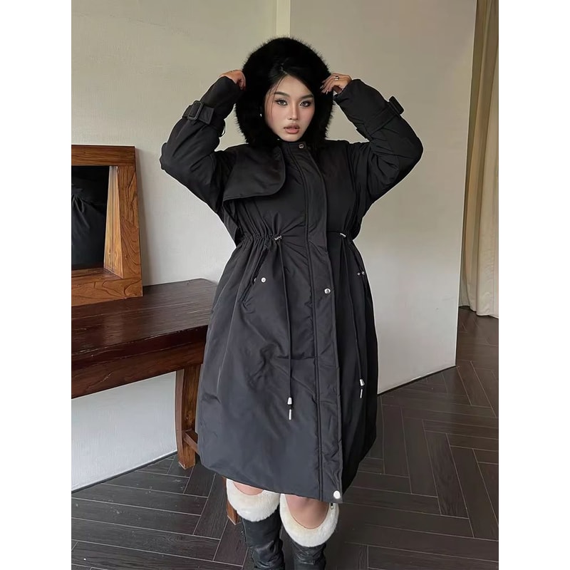 Plus Size Hooded Furry Winter Cotton Jacket Windproof Thickened Plush Warm Coat 2