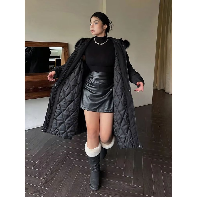 Plus Size Hooded Furry Winter Cotton Jacket Windproof Thickened Plush Warm Coat 4