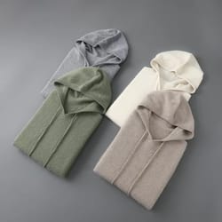 men's merino wool hooded sweater thick warm pullover casual winter knit hoodie