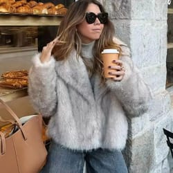 elegant faux fur coat women fluffy winter faux fur jacket long sleeve lapel fluffy fur coat