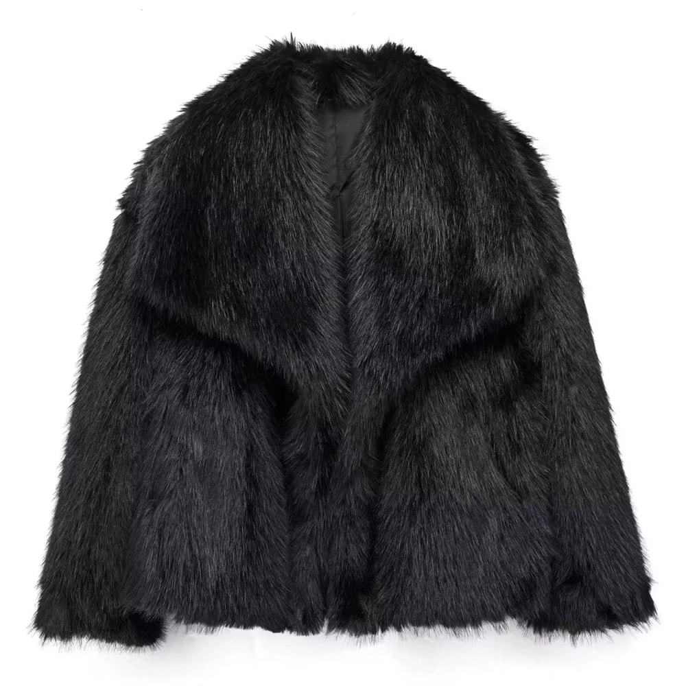 Elegant Faux Fur Coat Women Fluffy Winter Faux Fur Jacket Long Sleeve Lapel Fluffy Fur Coat 10