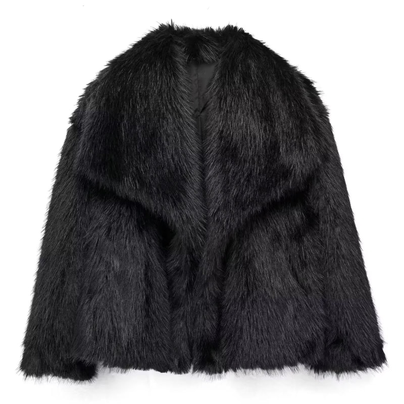 Elegant Faux Fur Coat Women Fluffy Winter Faux Fur Jacket Long Sleeve Lapel Fluffy Fur Coat 10