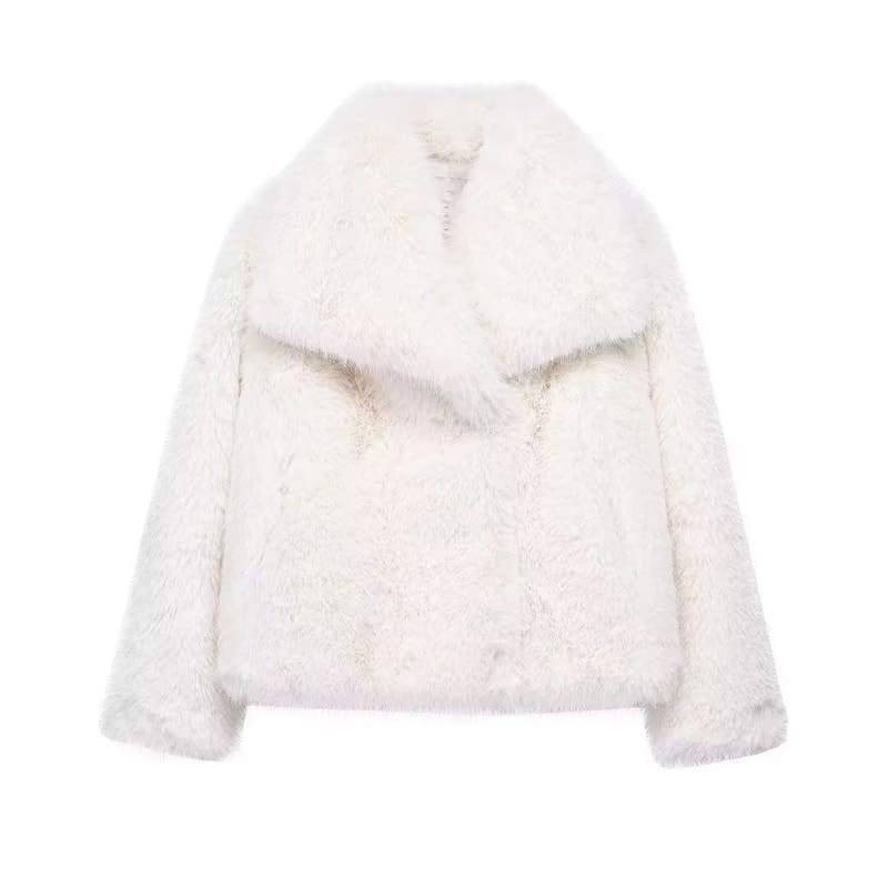 Elegant Faux Fur Coat Women Fluffy Winter Faux Fur Jacket Long Sleeve Lapel Fluffy Fur Coat 11