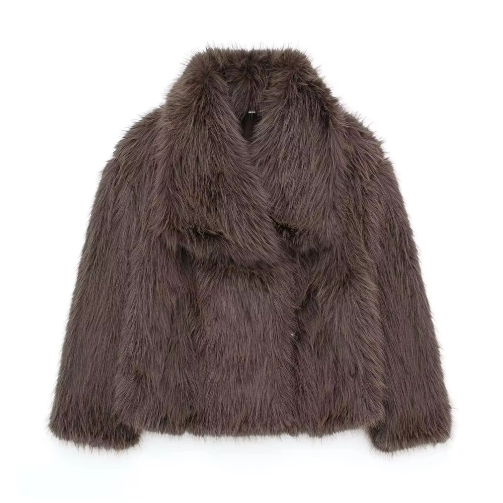 Elegant Faux Fur Coat Women Fluffy Winter Faux Fur Jacket Long Sleeve Lapel Fluffy Fur Coat 13