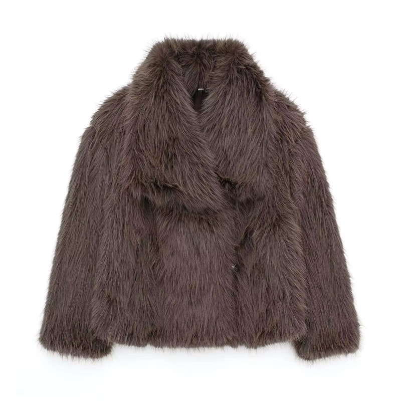 Elegant Faux Fur Coat Women Fluffy Winter Faux Fur Jacket Long Sleeve Lapel Fluffy Fur Coat 13