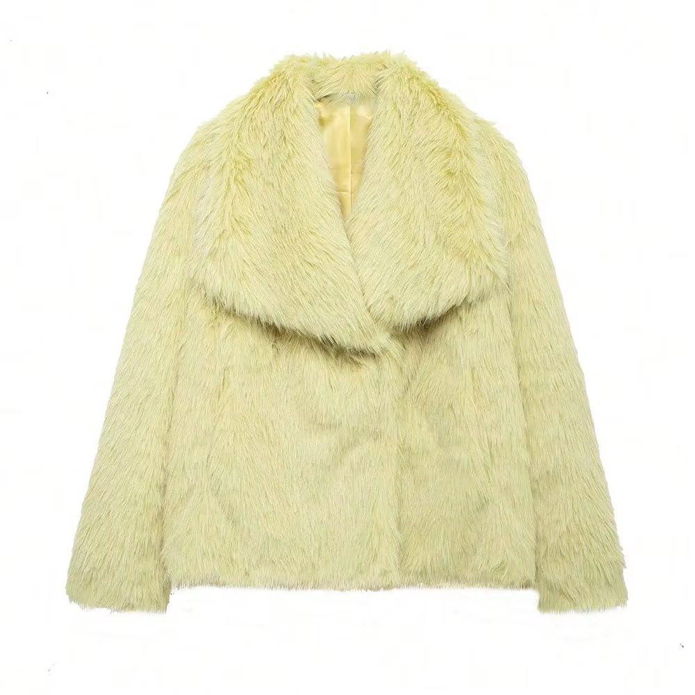 Elegant Faux Fur Coat Women Fluffy Winter Faux Fur Jacket Long Sleeve Lapel Fluffy Fur Coat 14