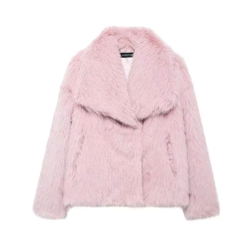 Elegant Faux Fur Coat Women Fluffy Winter Faux Fur Jacket Long Sleeve Lapel Fluffy Fur Coat 15