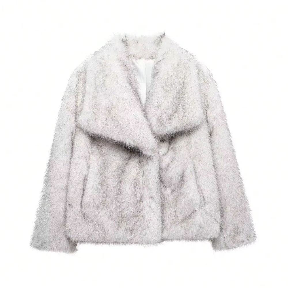Elegant Faux Fur Coat Women Fluffy Winter Faux Fur Jacket Long Sleeve Lapel Fluffy Fur Coat 16