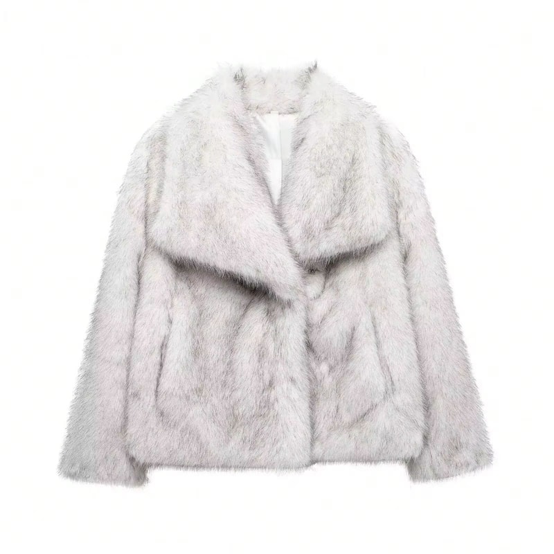 Elegant Faux Fur Coat Women Fluffy Winter Faux Fur Jacket Long Sleeve Lapel Fluffy Fur Coat 16