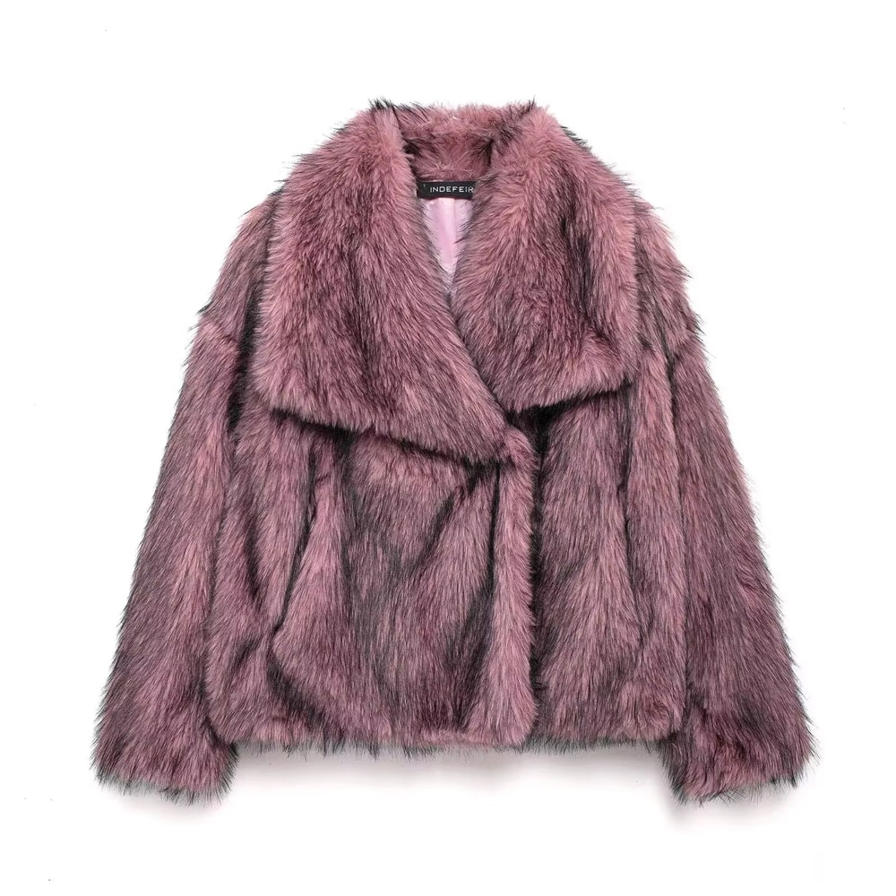 Elegant Faux Fur Coat Women Fluffy Winter Faux Fur Jacket Long Sleeve Lapel Fluffy Fur Coat 17