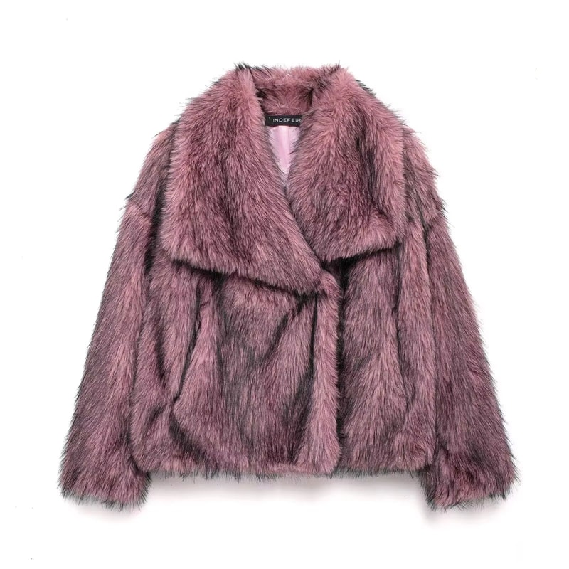 Elegant Faux Fur Coat Women Fluffy Winter Faux Fur Jacket Long Sleeve Lapel Fluffy Fur Coat 17