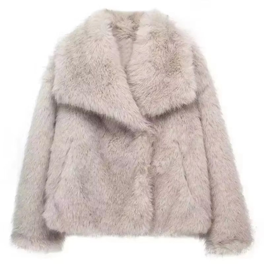 Elegant Faux Fur Coat Women Fluffy Winter Faux Fur Jacket Long Sleeve Lapel Fluffy Fur Coat 5