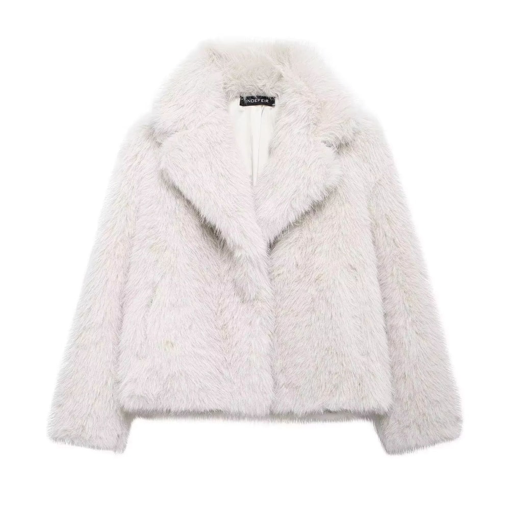 Elegant Faux Fur Coat Women Fluffy Winter Faux Fur Jacket Long Sleeve Lapel Fluffy Fur Coat 6
