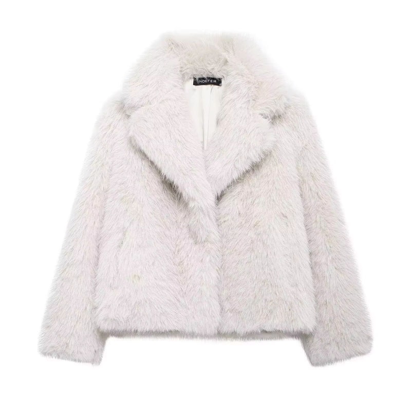 Elegant Faux Fur Coat Women Fluffy Winter Faux Fur Jacket Long Sleeve Lapel Fluffy Fur Coat 6