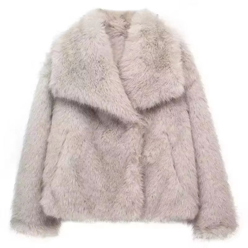 Elegant Faux Fur Coat Women Fluffy Winter Faux Fur Jacket Long Sleeve Lapel Fluffy Fur Coat 7