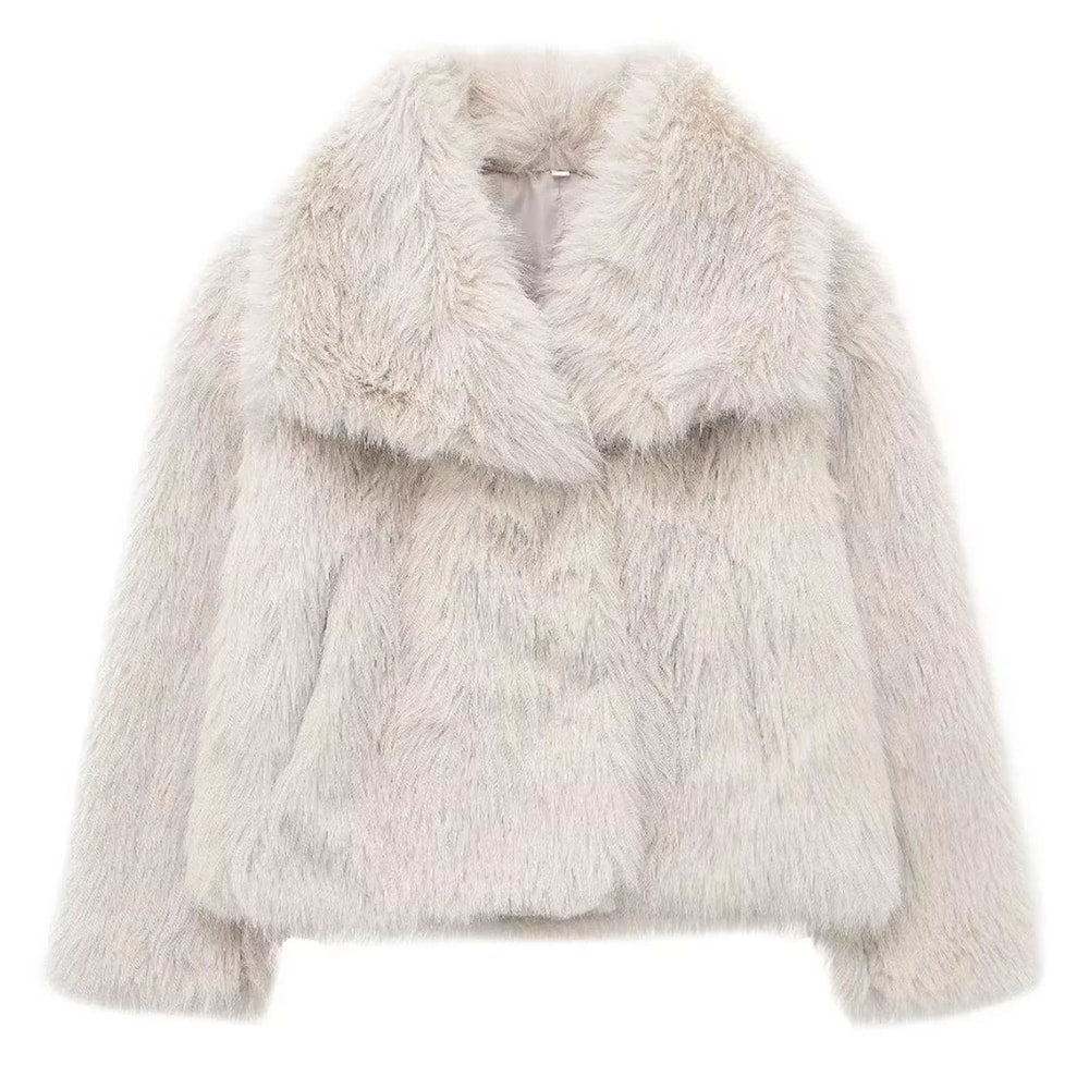 Elegant Faux Fur Coat Women Fluffy Winter Faux Fur Jacket Long Sleeve Lapel Fluffy Fur Coat 8