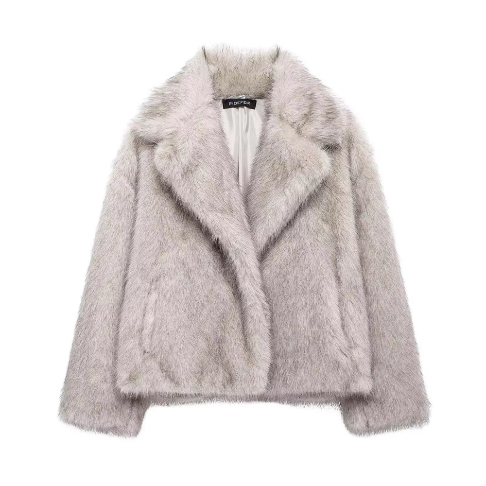 Elegant Faux Fur Coat Women Fluffy Winter Faux Fur Jacket Long Sleeve Lapel Fluffy Fur Coat 21