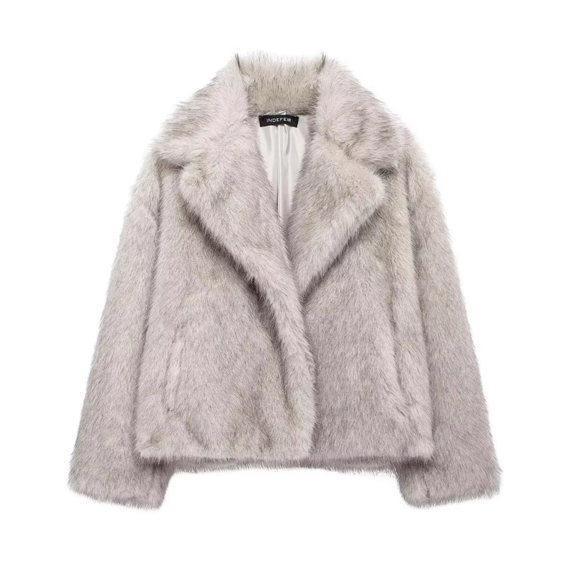 Elegant Faux Fur Coat Women Fluffy Winter Faux Fur Jacket Long Sleeve Lapel Fluffy Fur Coat 21