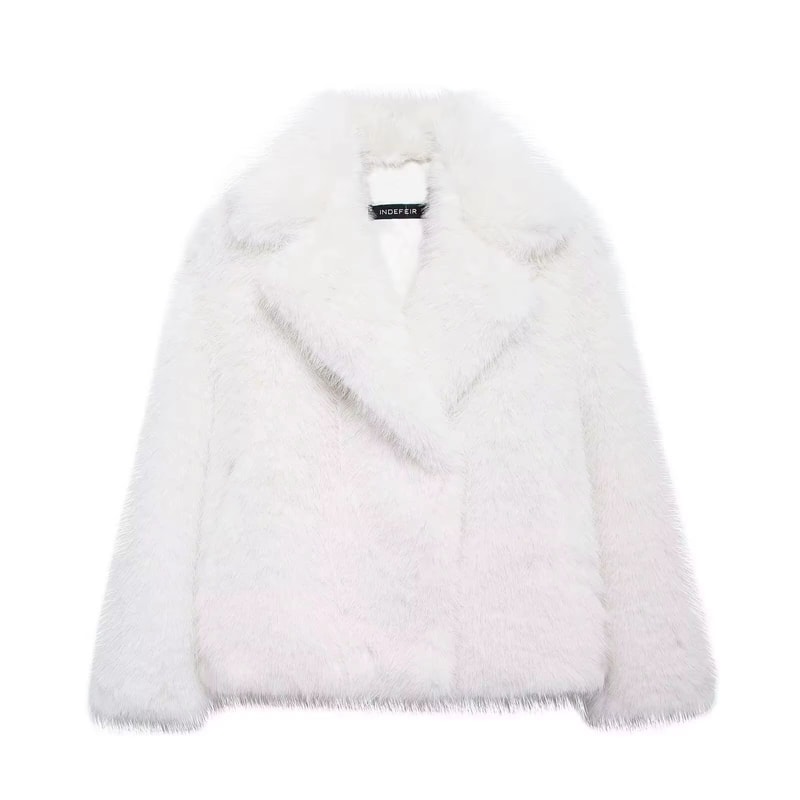 Elegant Faux Fur Coat Women Fluffy Winter Faux Fur Jacket Long Sleeve Lapel Fluffy Fur Coat 22