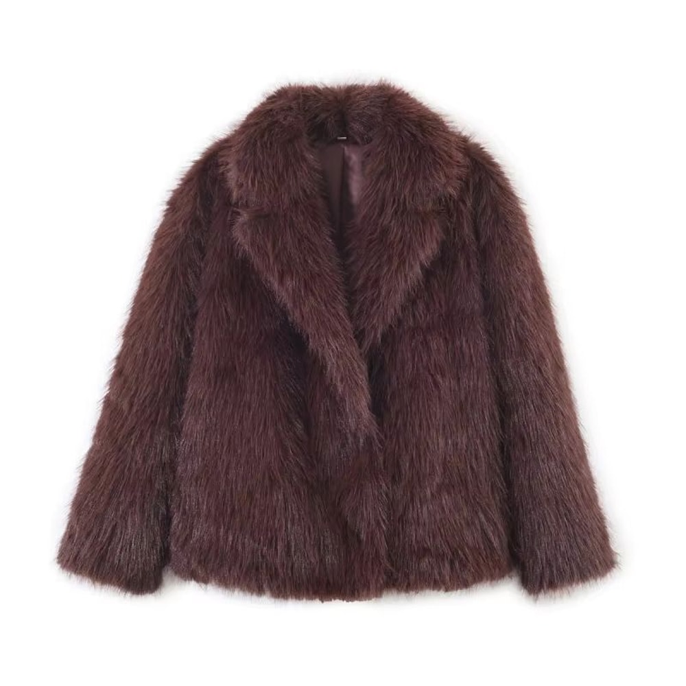 Elegant Faux Fur Coat Women Fluffy Winter Faux Fur Jacket Long Sleeve Lapel Fluffy Fur Coat 23