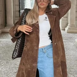 chic double breasted windbreaker coat faux deer fur coat women elegant lapel autumn coat