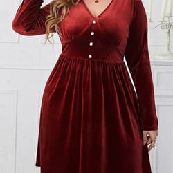 vigojany elegant plus size velvet dress red v neck velvet dress long sleeve curvy party dress