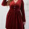 Vigojany Elegant Plus Size Velvet Dress Red V Neck Velvet Dress Long Sleeve Curvy Party Dress 2