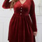 Vigojany Elegant Plus Size Velvet Dress Red V Neck Velvet Dress Long Sleeve Curvy Party Dress 2