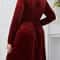 Vigojany Elegant Plus Size Velvet Dress Red V Neck Velvet Dress Long Sleeve Curvy Party Dress 5