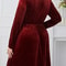 Vigojany Elegant Plus Size Velvet Dress Red V Neck Velvet Dress Long Sleeve Curvy Party Dress 5