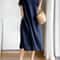Loose Linen A Line Midi Dress Summer Round Neck Linen Dress High Waist Breathable Summer Dress 2
