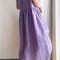 Loose Linen A Line Midi Dress Summer Round Neck Linen Dress High Waist Breathable Summer Dress 3