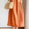 Loose Linen A Line Midi Dress Summer Round Neck Linen Dress High Waist Breathable Summer Dress 4