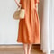 Loose Linen A Line Midi Dress Summer Round Neck Linen Dress High Waist Breathable Summer Dress 6