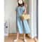 Loose Linen A Line Midi Dress Summer Round Neck Linen Dress High Waist Breathable Summer Dress 7