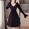 VigoAnne Patchwork Velvet Party Dress Crystal Detail Black Velvet Bodycon Dress Korean Style Short 1