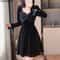 VigoAnne Patchwork Velvet Party Dress Crystal Detail Black Velvet Bodycon Dress Korean Style Short 2