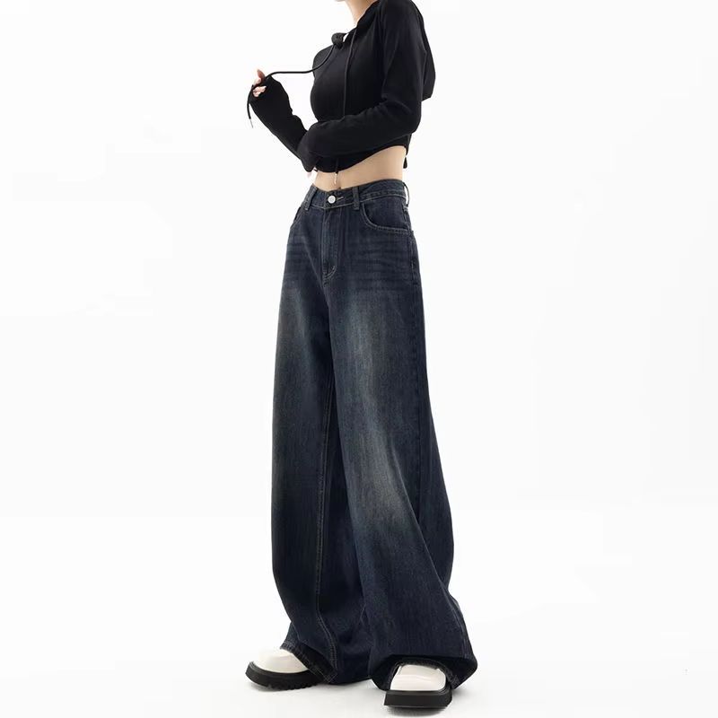 Retro Wide Leg High Waisted Jeans Vintage Loose Fit Streetwear Jeans Floor Length Wide Leg Denim Pa 1