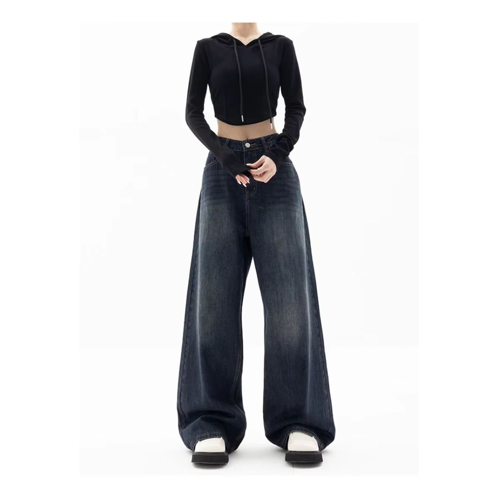 Retro Wide Leg High Waisted Jeans Vintage Loose Fit Streetwear Jeans Floor Length Wide Leg Denim Pa 3