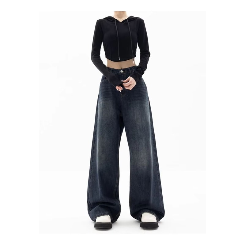 Retro Wide Leg High Waisted Jeans Vintage Loose Fit Streetwear Jeans Floor Length Wide Leg Denim Pa 3