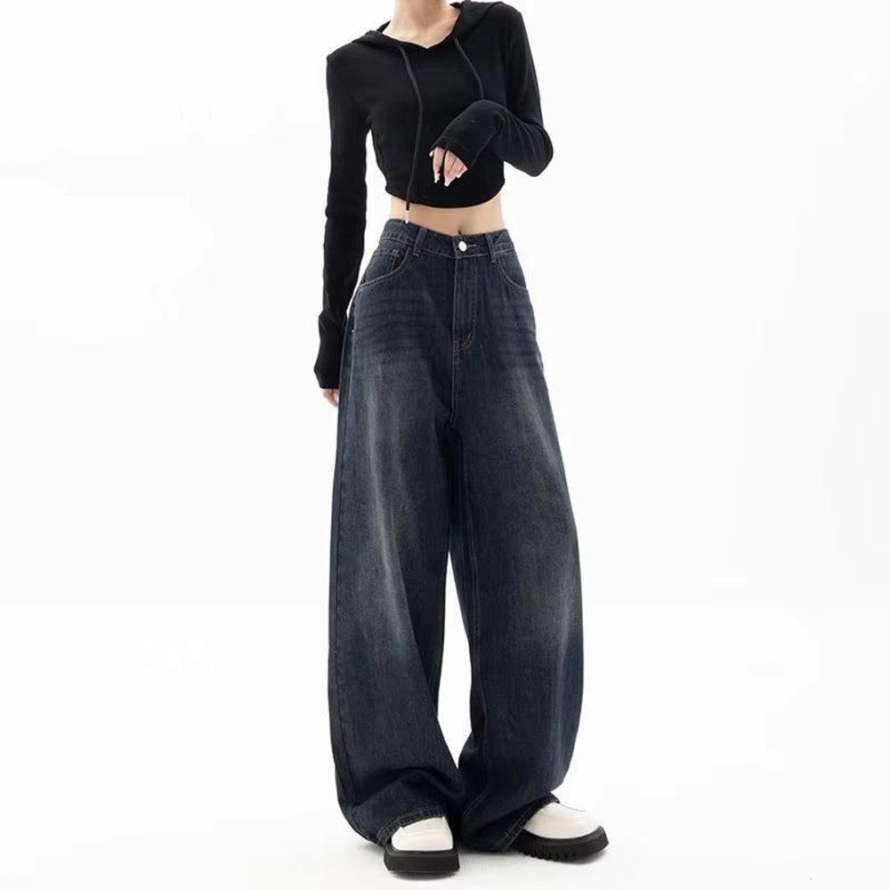 Retro Wide Leg High Waisted Jeans Vintage Loose Fit Streetwear Jeans Floor Length Wide Leg Denim Pa 4