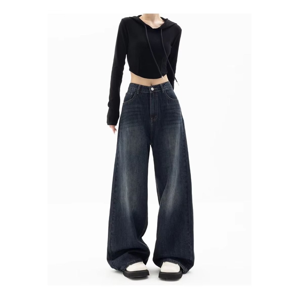 Retro Wide Leg High Waisted Jeans Vintage Loose Fit Streetwear Jeans Floor Length Wide Leg Denim Pa 5