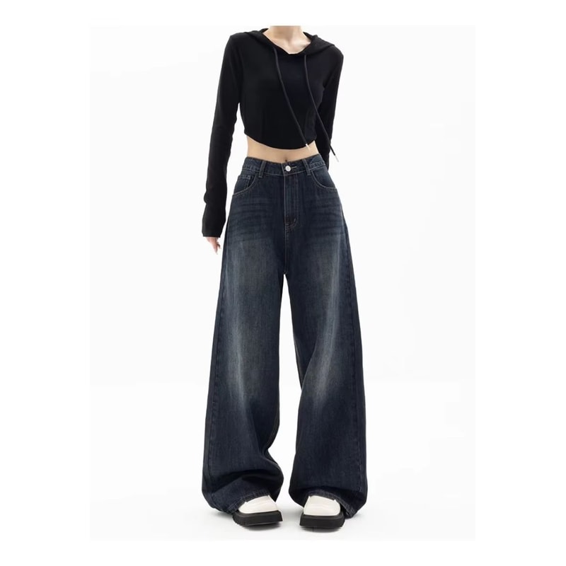 Retro Wide Leg High Waisted Jeans Vintage Loose Fit Streetwear Jeans Floor Length Wide Leg Denim Pa 5