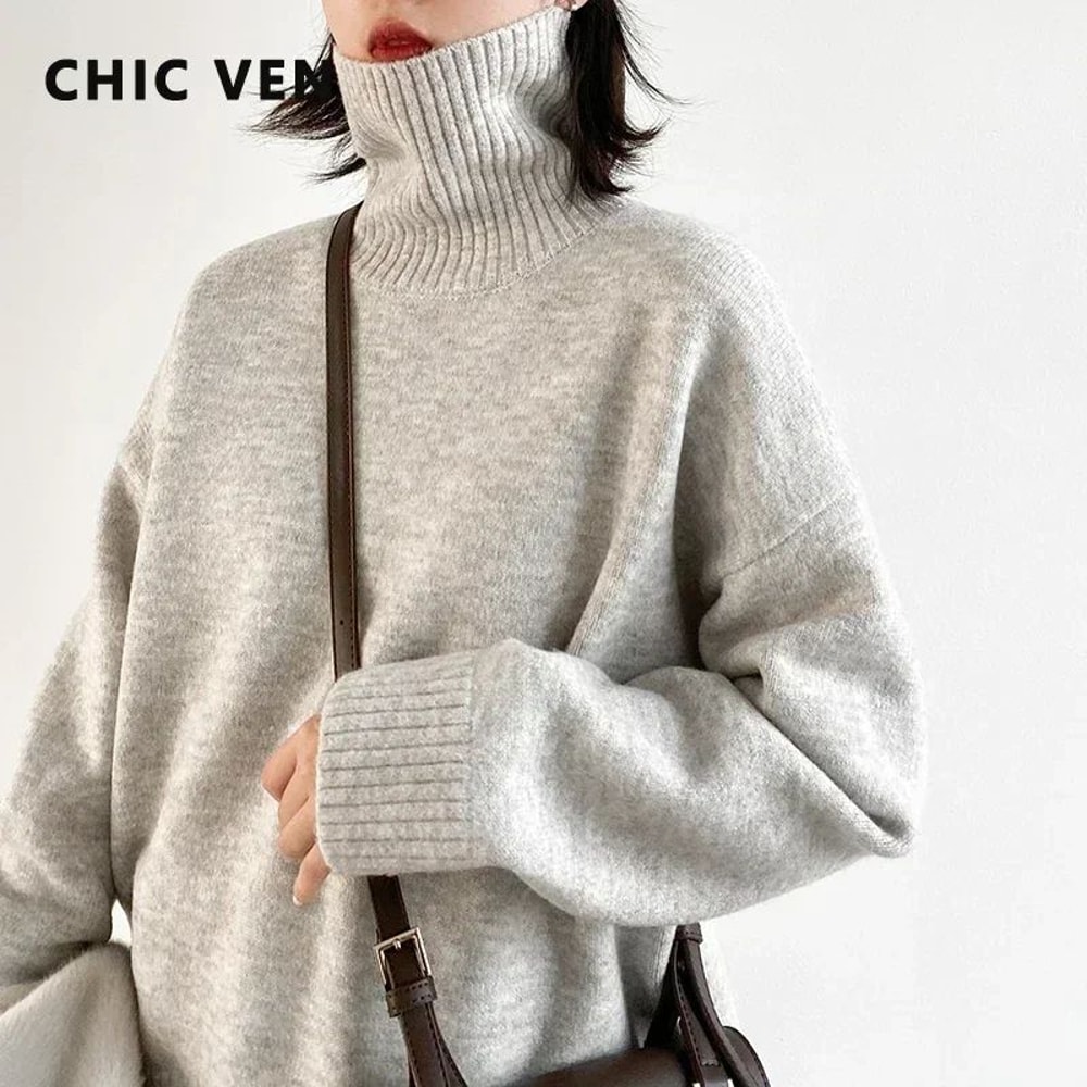CHIC VEN Loose Turtleneck Sweater Warm Korean Knit Pullover Soft Women Winter Sweater 0