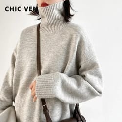 chic ven loose turtleneck sweater warm korean knit pullover soft women winter sweater