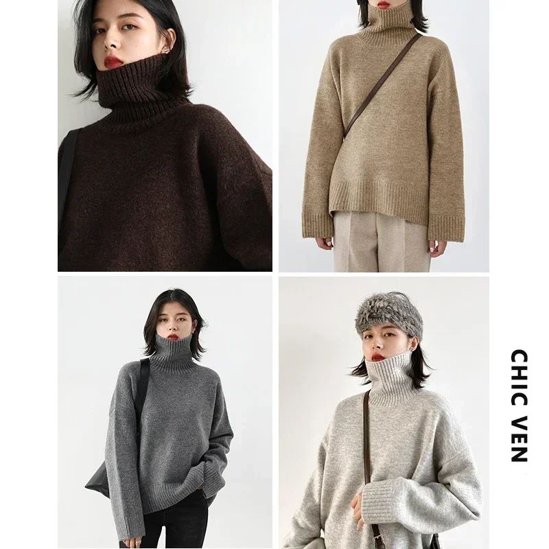 CHIC VEN Loose Turtleneck Sweater Warm Korean Knit Pullover Soft Women Winter Sweater 2