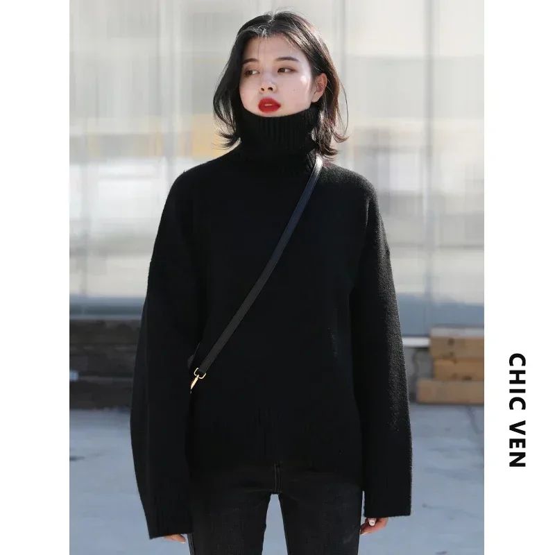 CHIC VEN Loose Turtleneck Sweater Warm Korean Knit Pullover Soft Women Winter Sweater 3